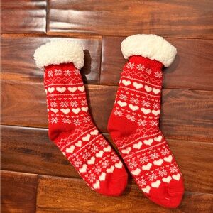 Red and White Heart Patterned Socks